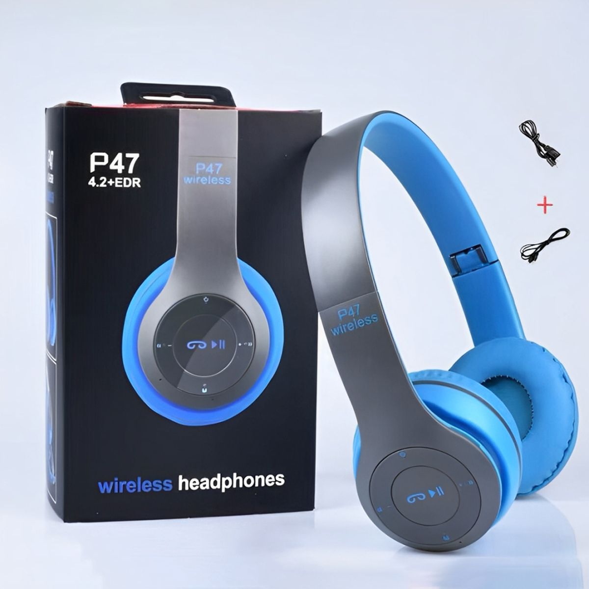 P47 On-Ear Wireless Headphones - Dynamic Plastic Mobile Earphones with Microphone and Noise Isolation
