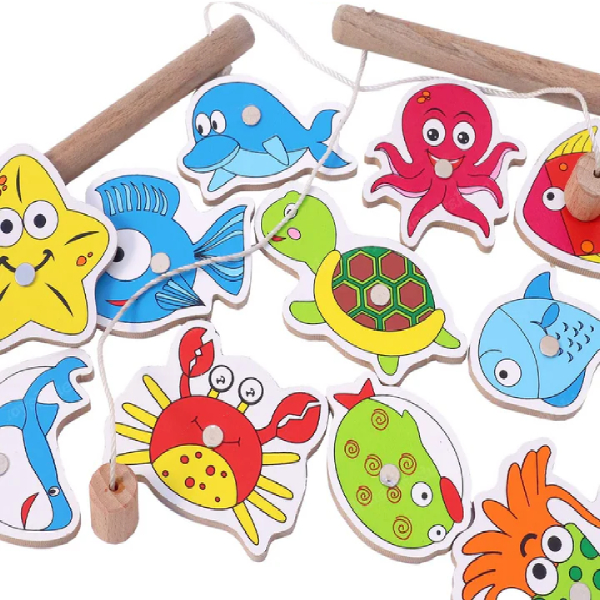 Simple Magnetic Wooden Fishing Toy Set for Kids