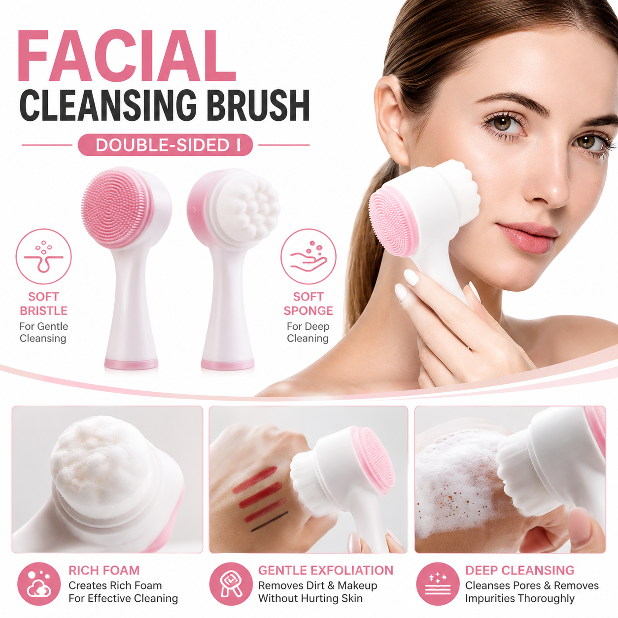 Double Side 3D Silicone Face Cleanser Facial Cleansing Brush Face Cleaning Massage Exfoliating Blackhead Facial Massage Washing Skin Care Tool