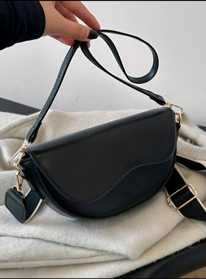 Premium Smooth PU Leather Compact Square Crossbody with Bold Wide Red Strap Bag for Women - Chic Mini Satchel