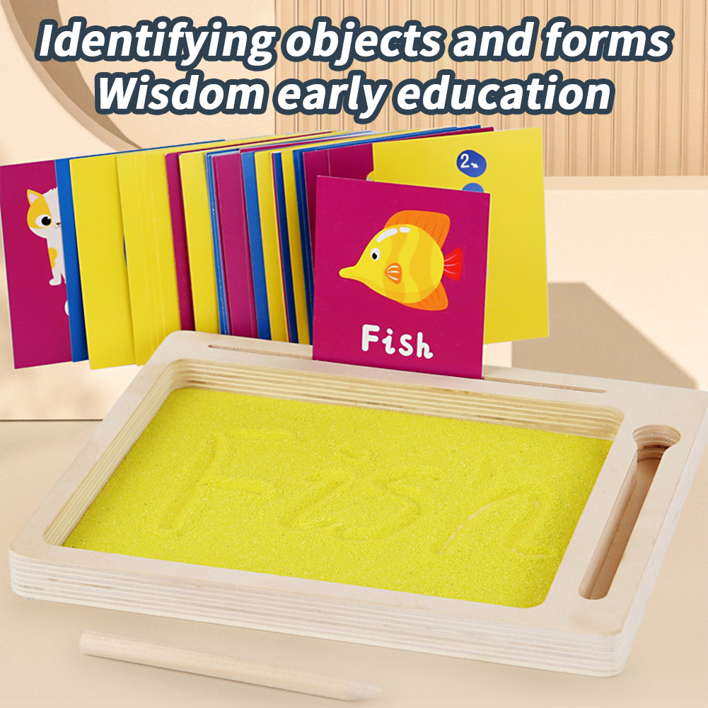 Pinshang Kids Wooden Sand Tray With Wood Pen Diy Sand Writing Painting Set Early Educational Toys Gifts For Boys Girls