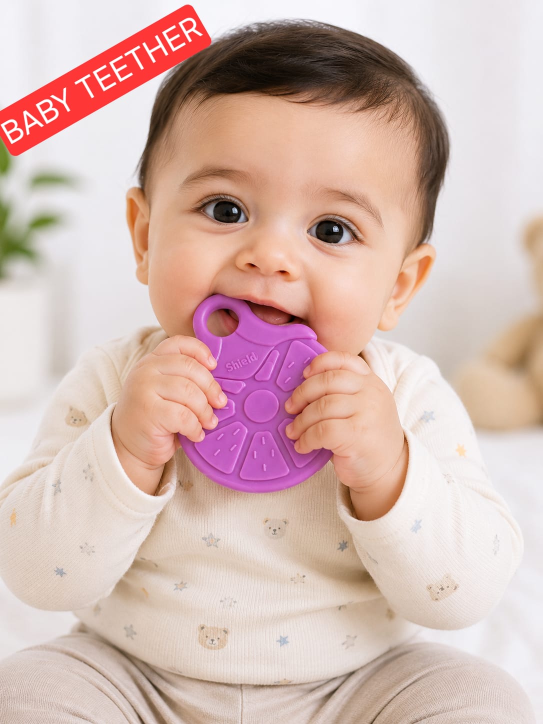 Shield Baby Classic Teether BPA Free 4M+ Silicone Baby Teething Toy for Infants – Soft Gum Soother & Oral Sensory Chew Toy for Babies – Food Grade Baby Teether for Teething Relief