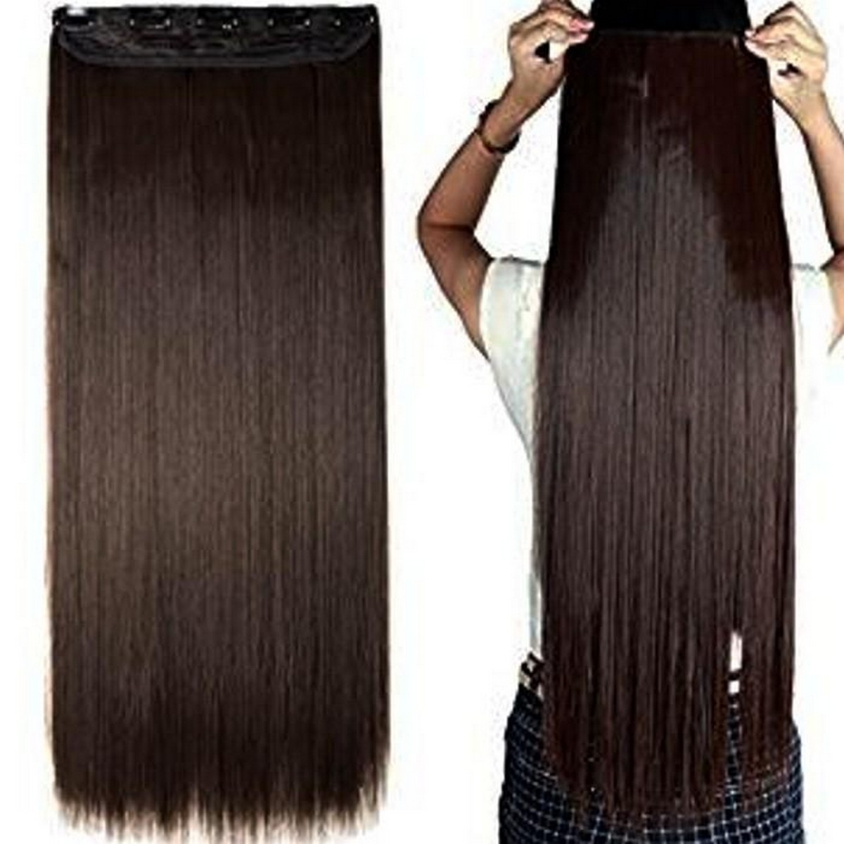 Hair Wig Extension Medium Brown Straight 5 Clips Clip in Hair Extensions For Girls