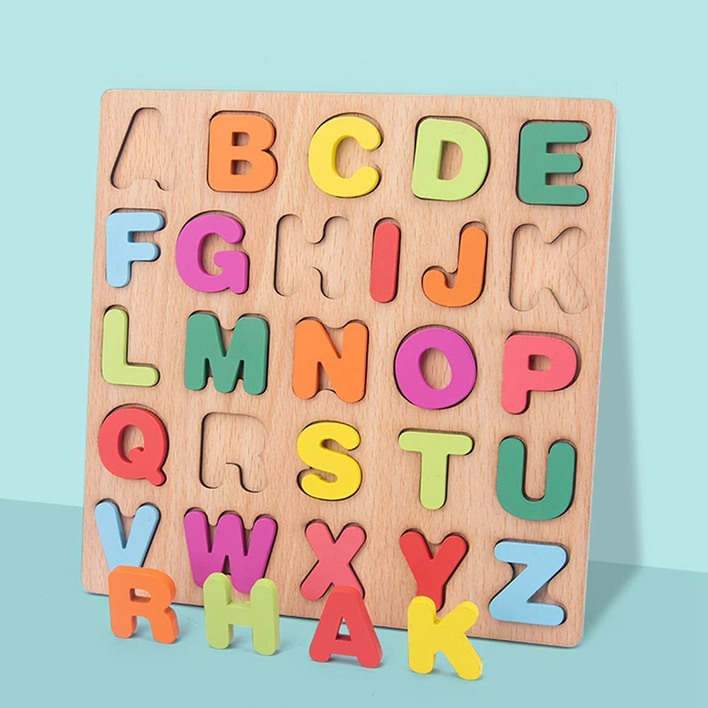 Wooden Alphabet |  Puzzles & Numbers Count Board, Colorful ABC Uppercase Letters/Numbers/Shapes for Kids Toddlers Preschool Early Learning Educational Toys