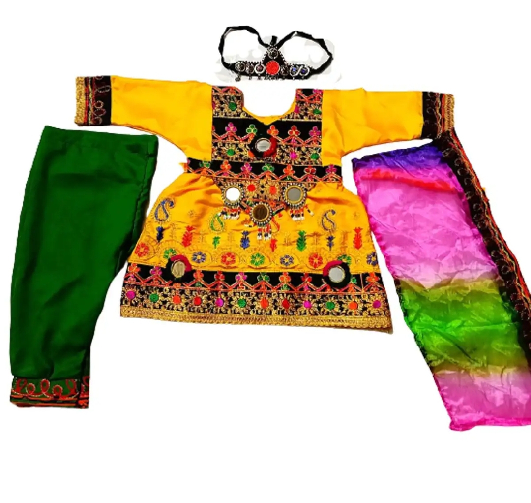 traditional Afghani Frock for Girls and Kids THREE piece full dress with free gift matta patti yellow
