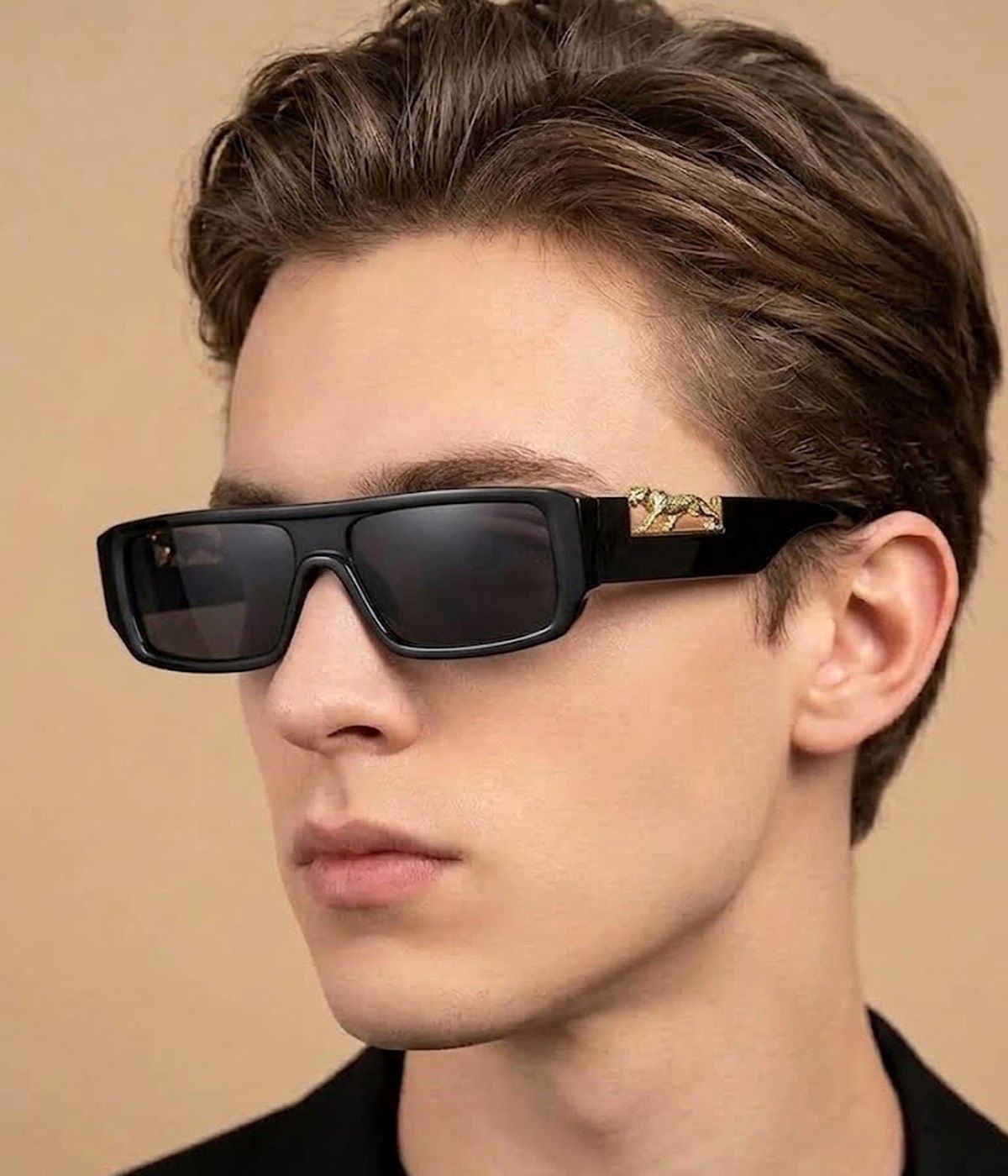 BestWear.pk Jaguaar Decorated Arms Rectangle Sunglasses for Men & Women - Unisex Sqaure Frame Fashion Sun Glasses for Girls & Boys - Vintage Stylish Shades For Ladies Eyewear Eyeglasses