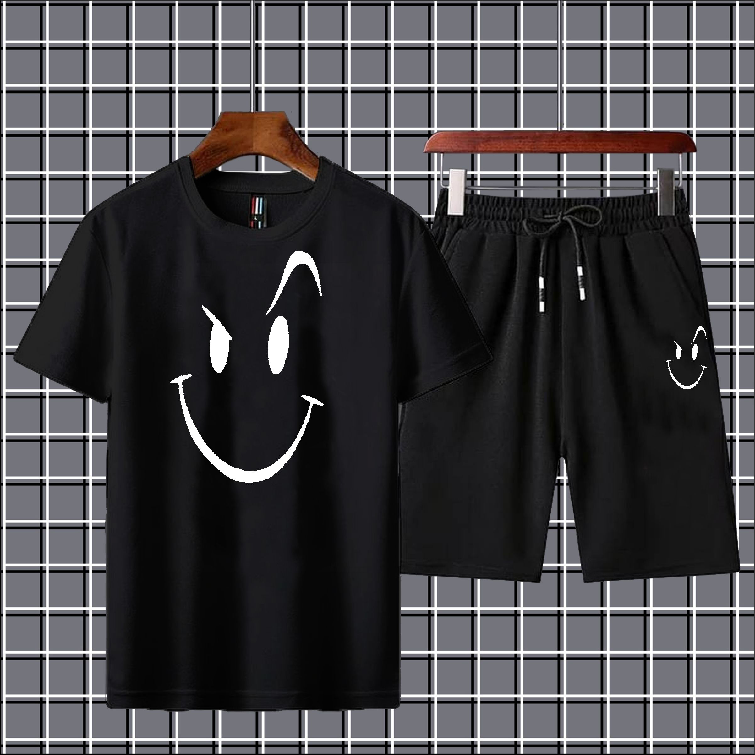 Black Trend Shorts Sportswear Track Suit Clothing Printing T-shirt+Shorts for men
