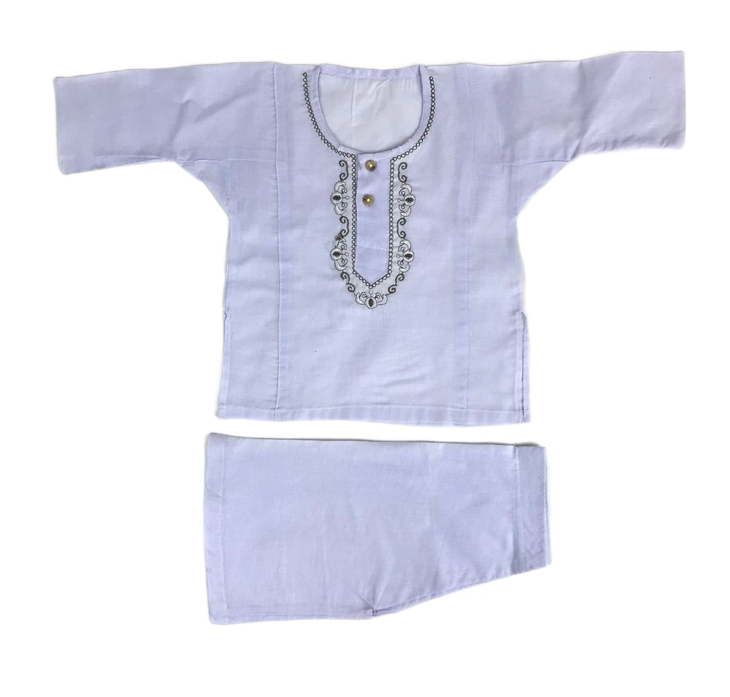 Infant Newborn to Month Round Neck White Shalwar Kameez