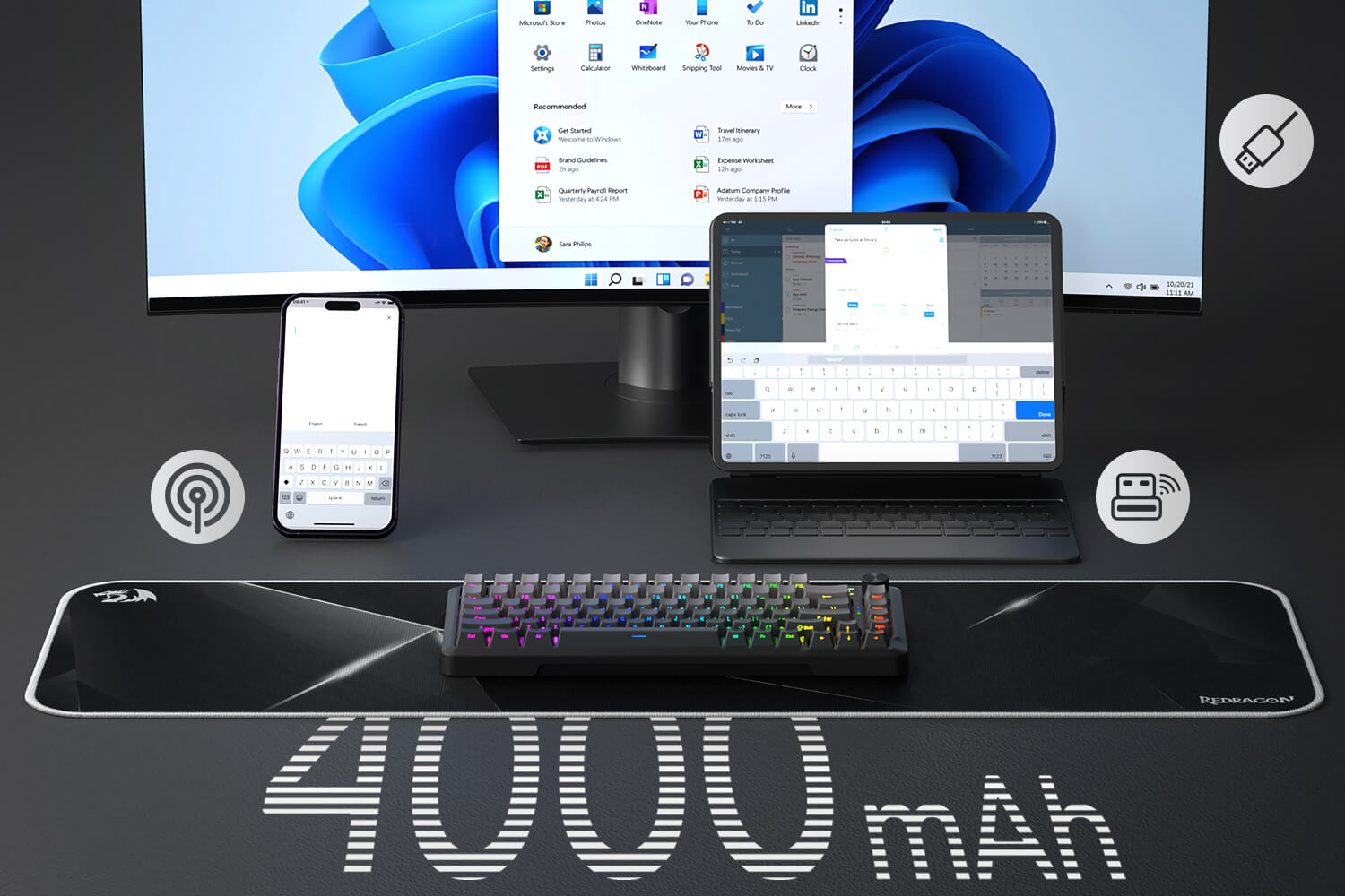 Redragon K724 PRO BEHEMOTH Wireless Mechanical RGB Gaming Keyboard 75% Layout 3-Mode Connectivity Linear Mint Mambo Switch 21 8f83f834eeaf48042b77a7d878c57168