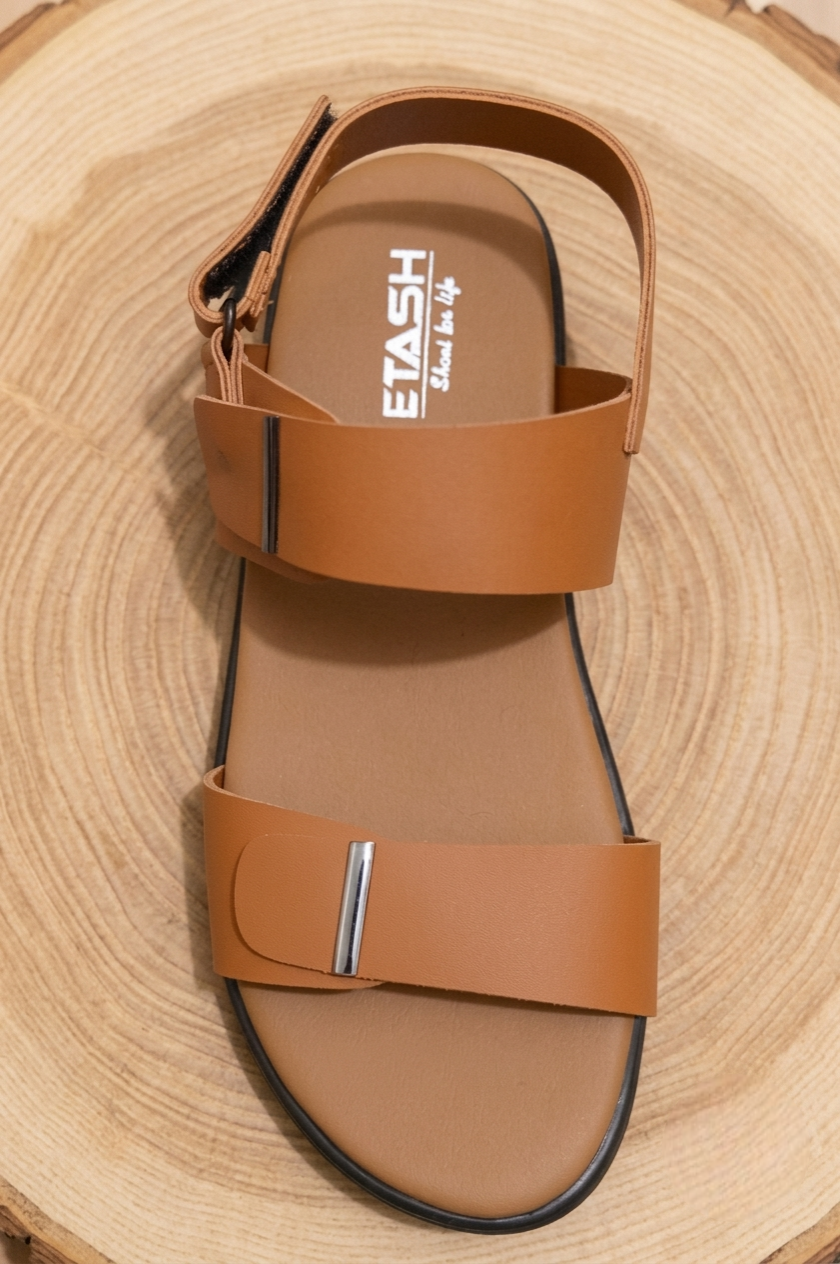 ETASH Men's Casual Comfort Sandals – Sophisticated Tan Multi-Strap Design with Silver Metallic Accents | and Adjustable Hook | and-Loop Backstrap (Model: 006)