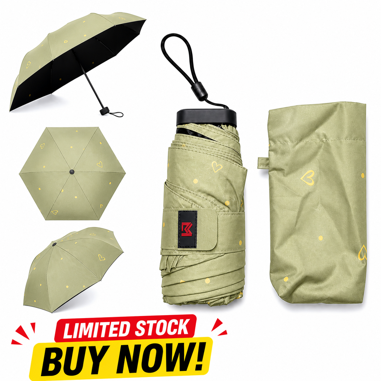 Mini pocket umbrella for rain, folding vinyl umbrella with UV ultraviolet protection, pocket sunshade, capsule - Lite Green