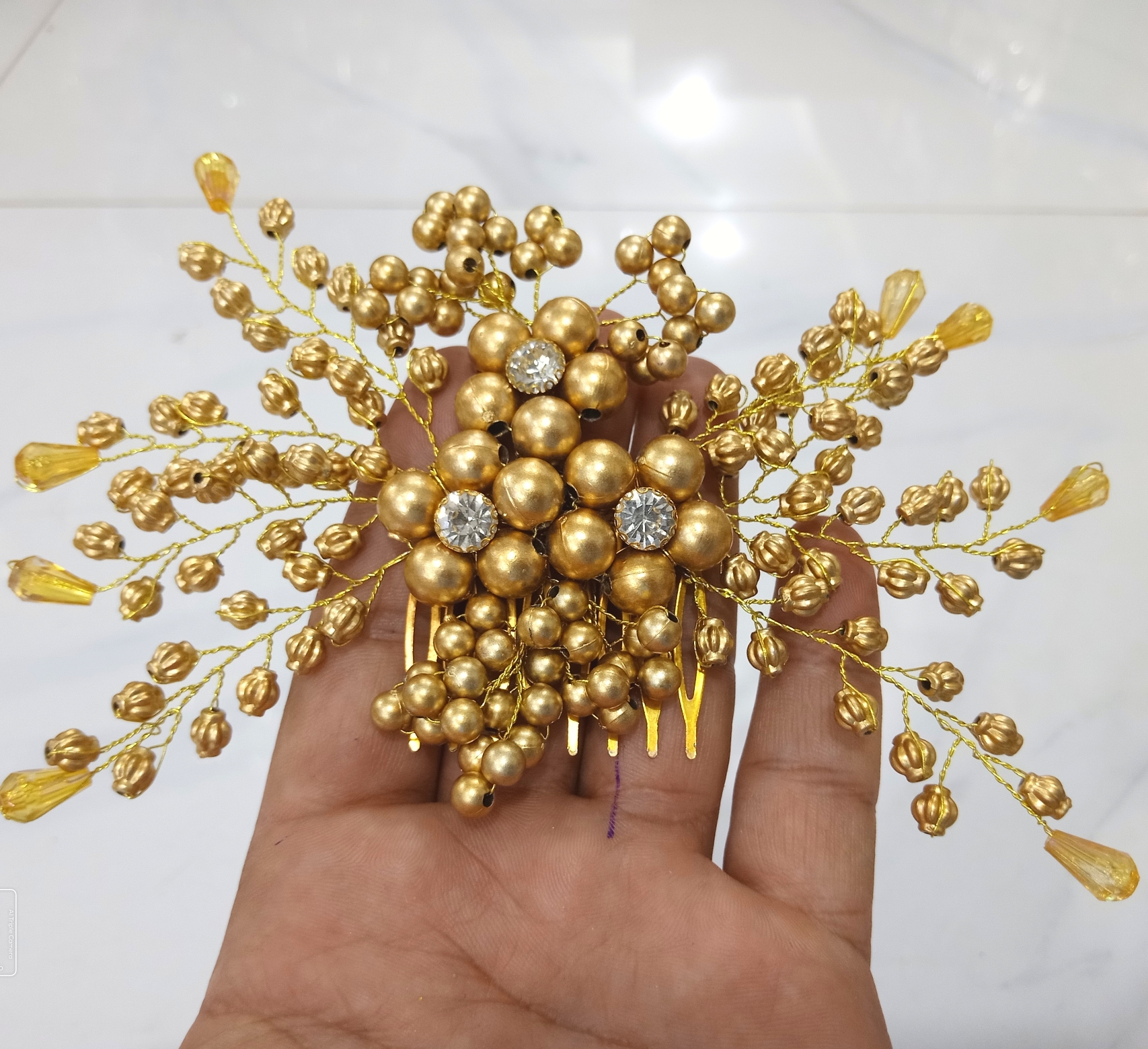 Bridal Wedding Hair Comb For Women Handmade Crystal Flower Design With Pearl Detailing Hair Accessory