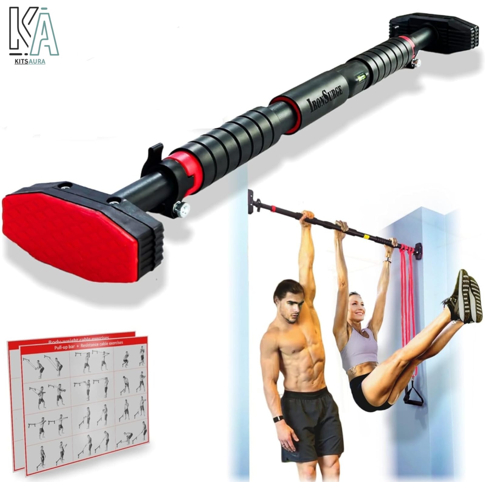 Heavy Duty Pull Up Bar for Doorway & Wall Mount | Strength Training Horizontal Chin-Up Bar | Adjustable Home Gym Fitness Equipment | Steel Door Exercise Bar for Push Ups, Sit Ups, Dips & Workout Training | Indoor Bodybuilding Workout Bar