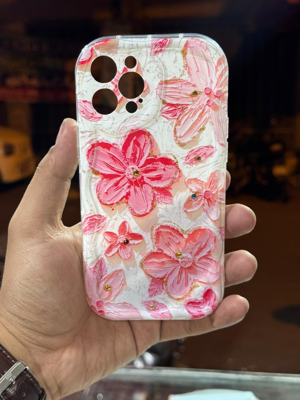 Floral 3D Gem Work Smartphone Case for XR, 11, 12, 13, 14, 15 16 Models