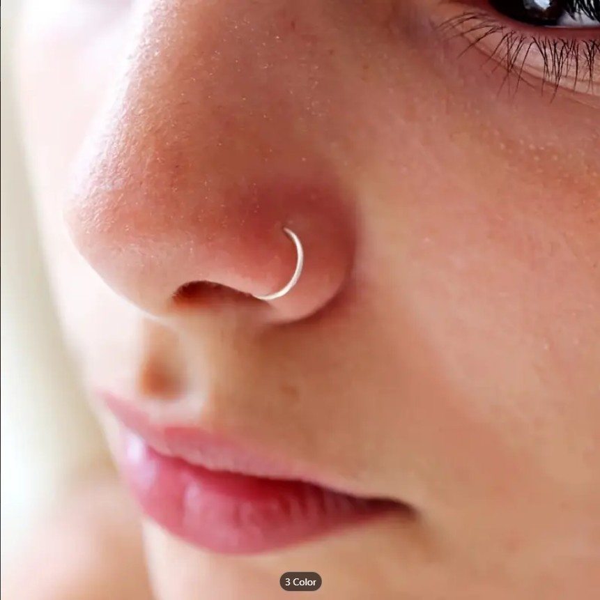 24 Pcs ,12 Pcs Nose Ring Set – Golden, Silver & Multicolor 8mm Nose Hoops for Women & Girls | Punk Septum, Lip & Nose Piercing Jewelry