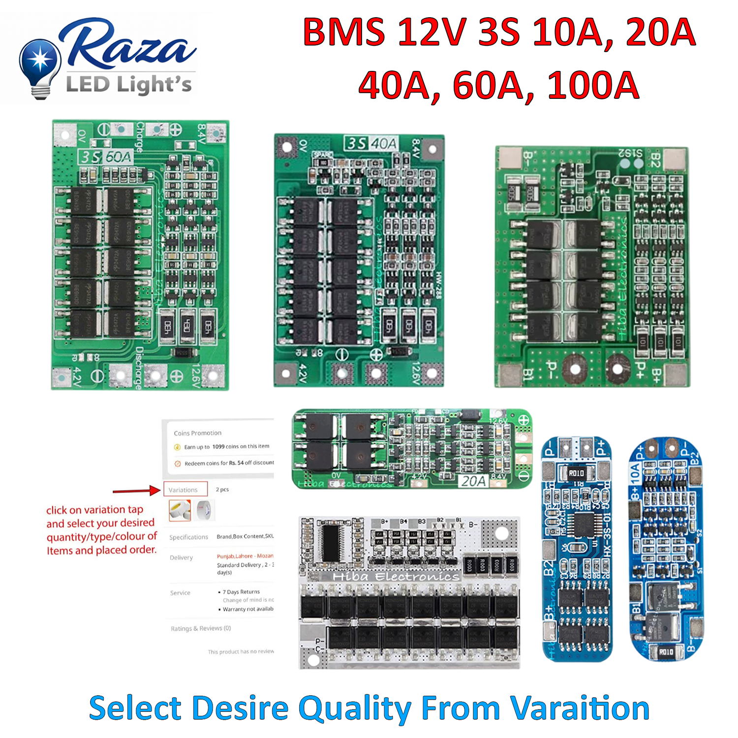 12V 3S Li-ion Battery Management System BMS PCM Protection Board 10A/20A/40A/60A/100A for DIY Projects Drill Motor & Lithium Battery BMS