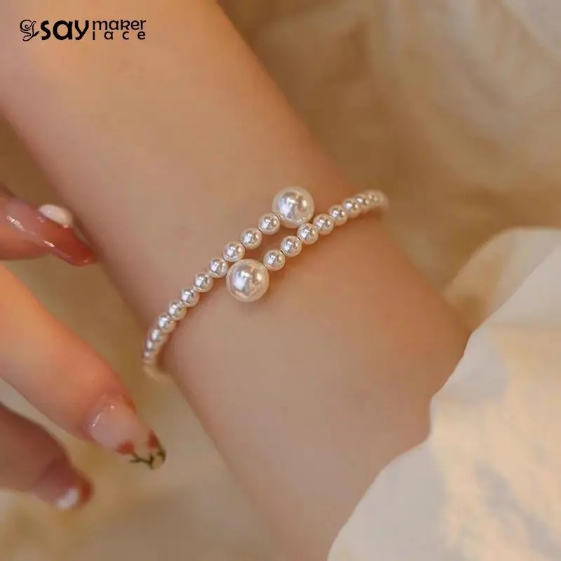 New Stylish Open Bangle Pearl Bracelet For Girls Elegant Korean Fashion Jewelry Adjustable Pearl Openable Bracelet Women Accessories