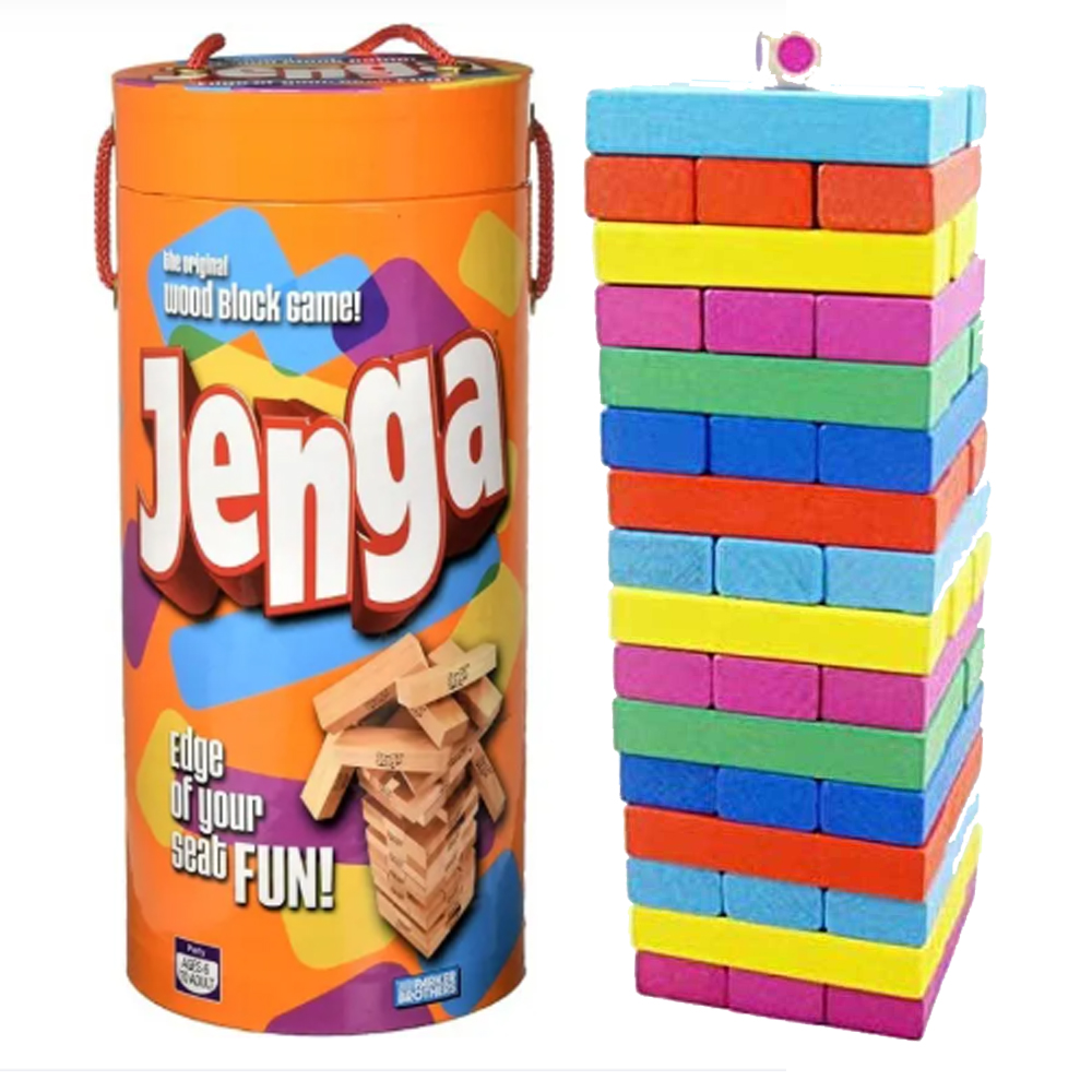 Hasbro Gaming Jenga Tower Wooden Blocks Game -  Classic Jenga with Numbers Wood Toy For Kids and Family - Jenga Kids & Adults Wooden Block Game