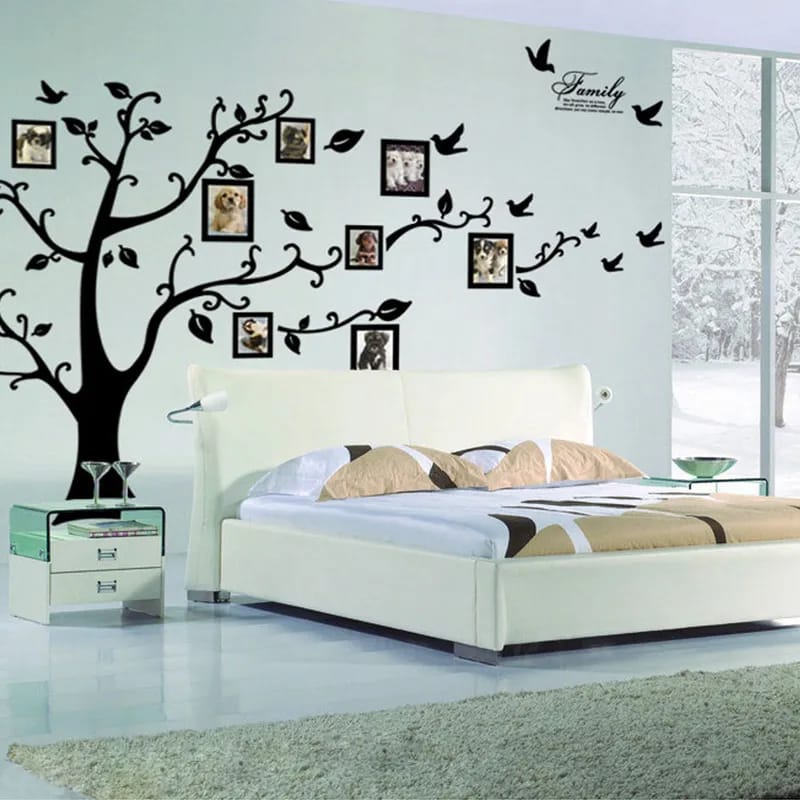 Traditional Family Tree Wall Decals With Photo Frames - Leaf Pattern Pvc Wall Stickers, Self-Adhesive Detachable Tree Branch Decor For Living Room, Entryway, Bedroom