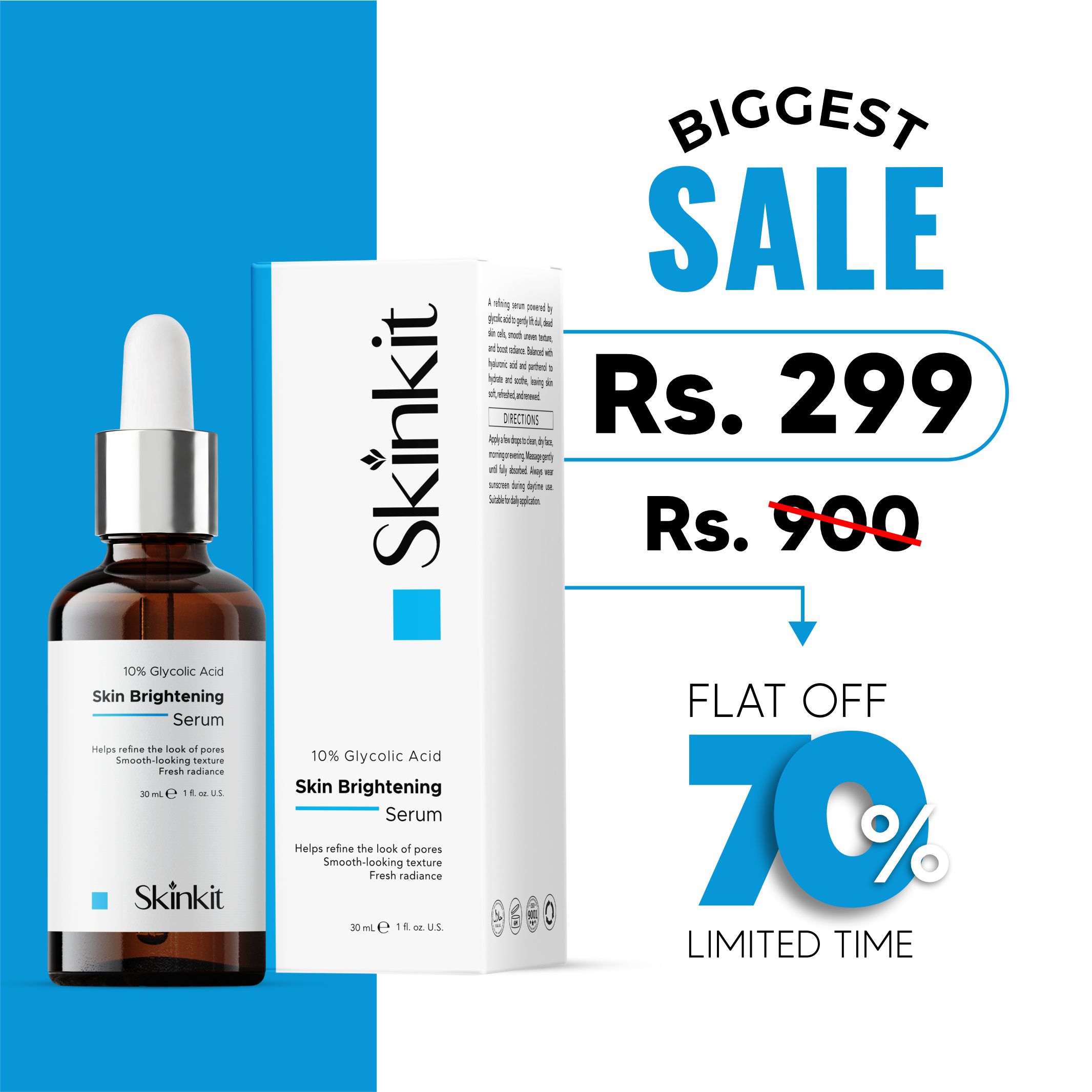 Skinkit Glycolic Acid 10% Serum | Brightening & Exfoliating Face Serum | Pore Minimizing, Smooth & Radiant Skin | Hydrating & Anti-Dullness Serum for Men & Women | Skincare Pakistan