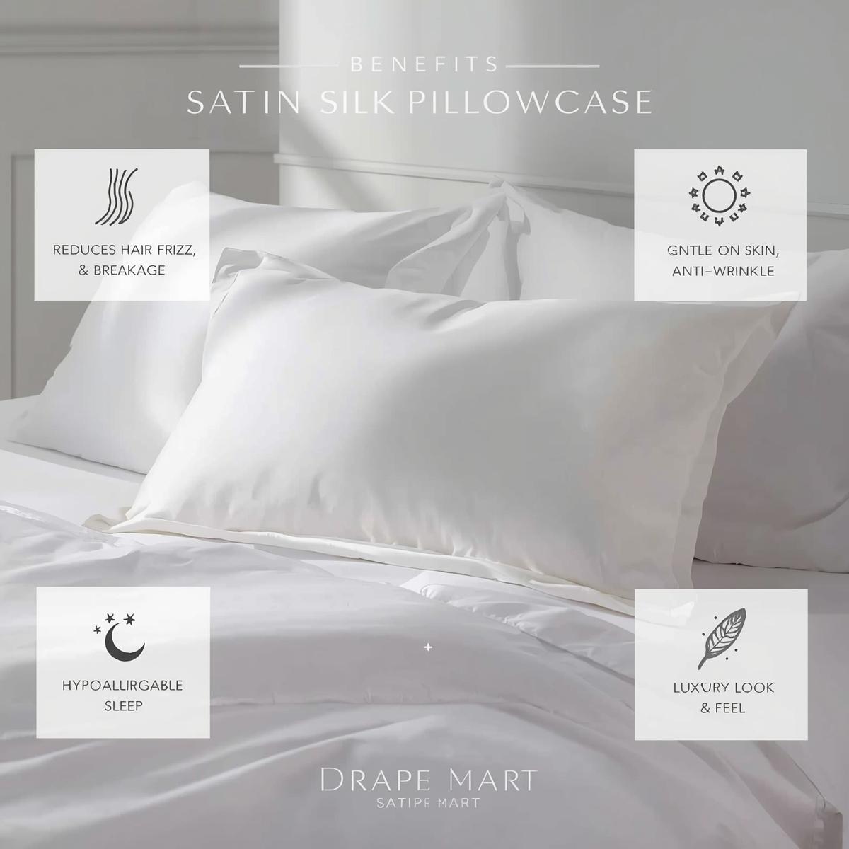 Pack of 2 Premium Satin Silk Pillowcase Set - Soft & Smooth Pillow Cover, Envelope Closure, 28x18 Inches