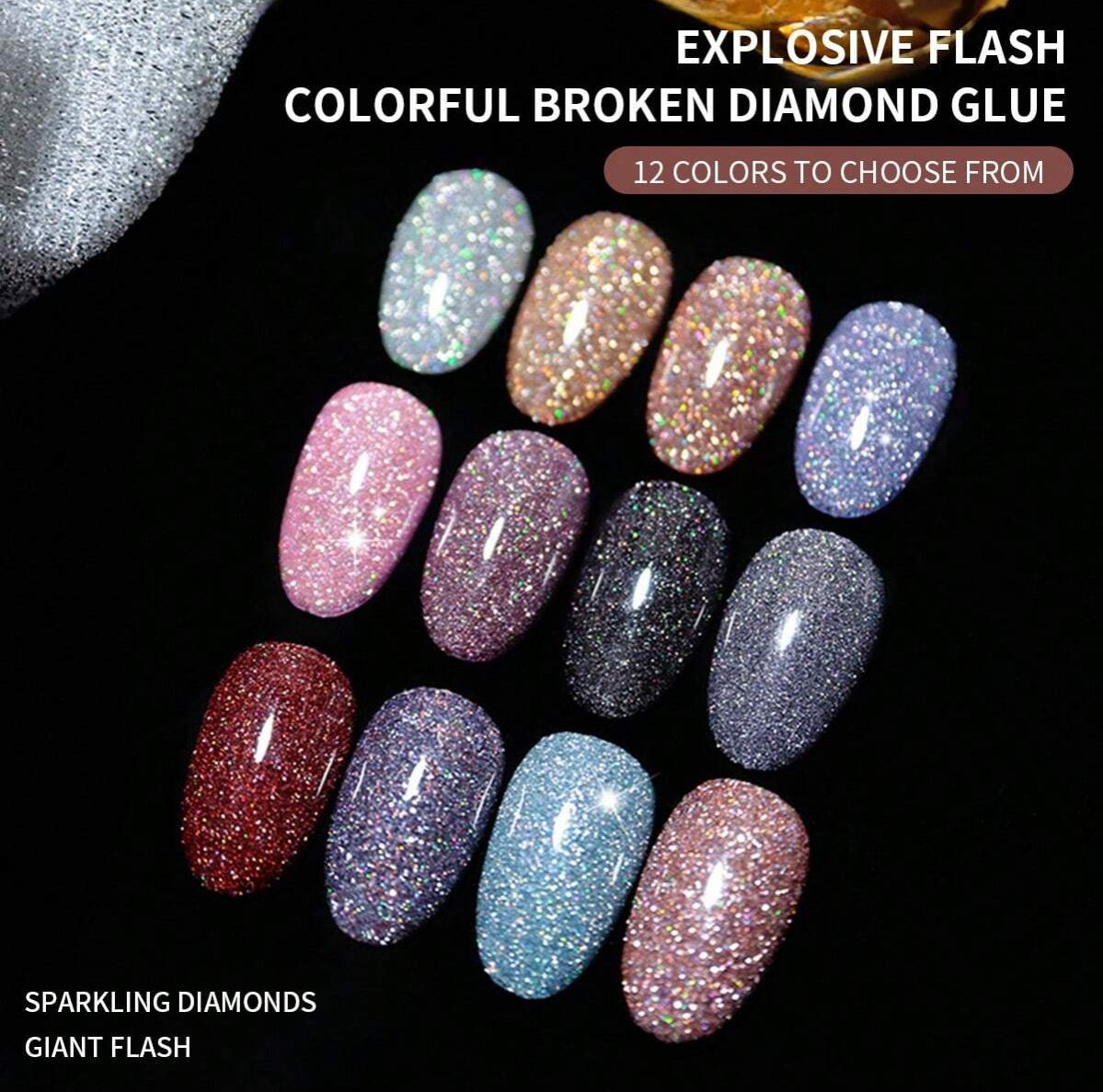 Flash Reflective Broken Rhinestone Gel Polish 15ml - Shiny Crystal Glitter Soak Off Nail Art UV/LED Gel