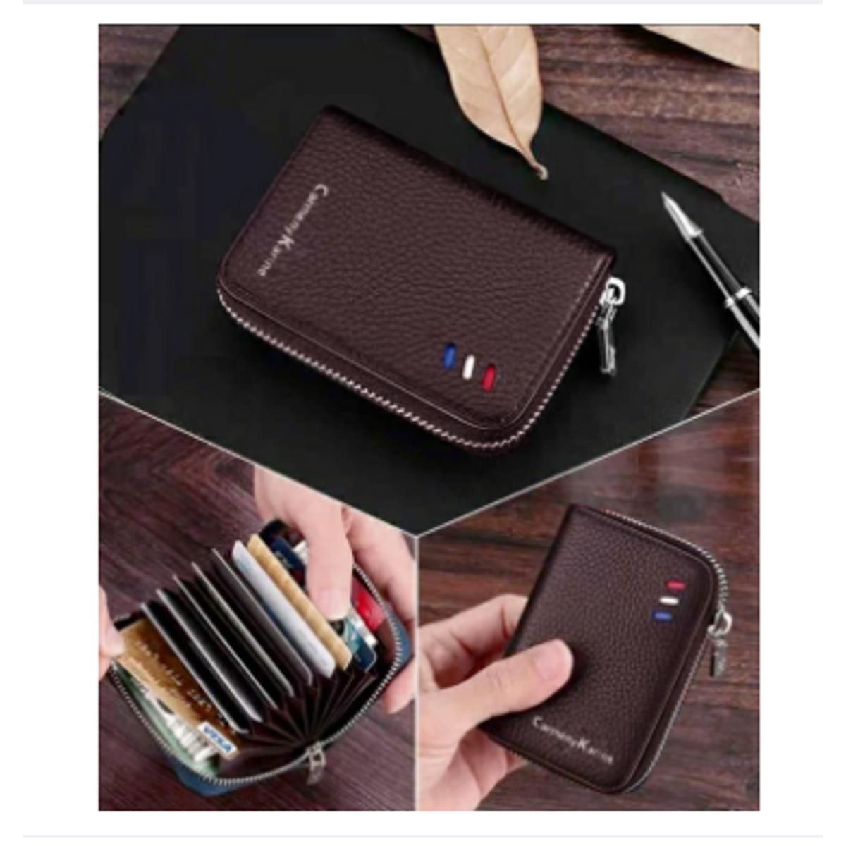 Men's Genuine Leather Card Holder Storage Bags Blocking Zipper Thin Pocket