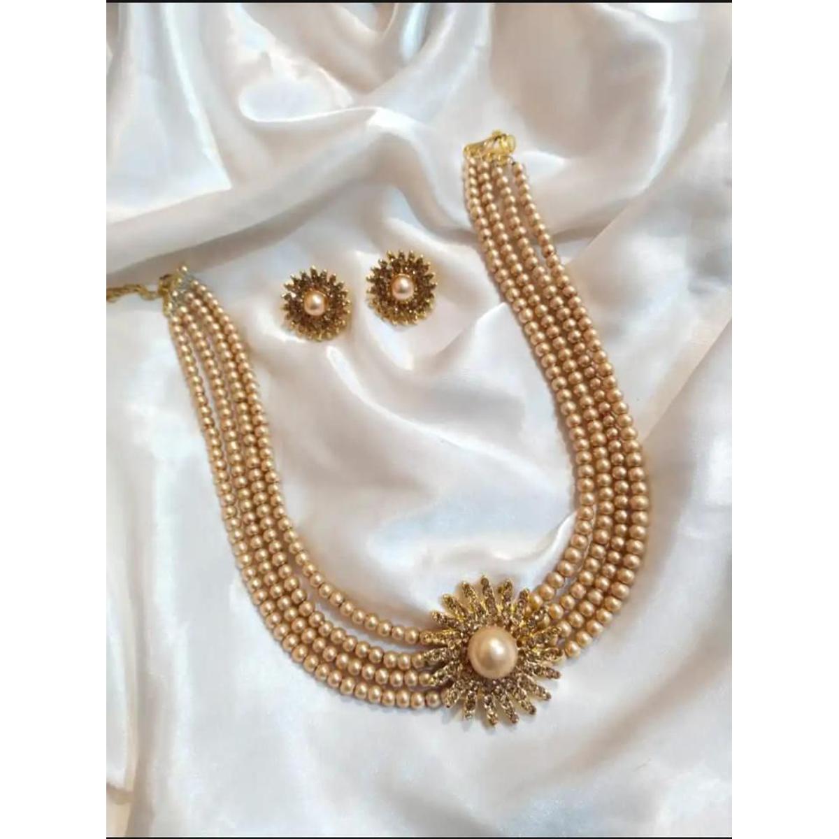 Elegant Look White Necklace Set Stud With Earrings For Girls & Woman