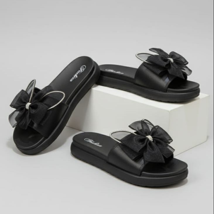 PVR Women Fashion Slippers with Big Bow | Soft Sole Comfortable Indoor & Outdoor Slides