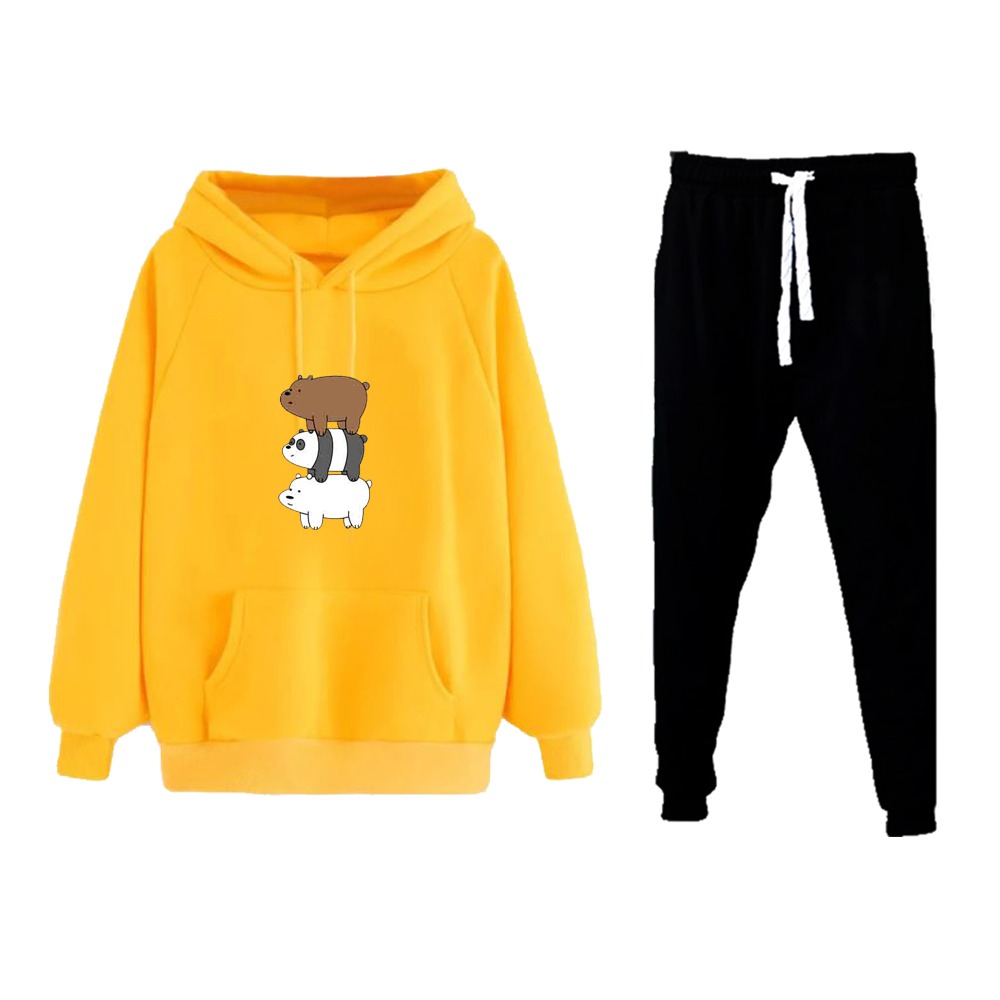 Cute Bear Pink Hoodie And Trouser Winter Collection Warm Fleece Drawstring  Hoody Export Quality Printed Hoodies For Women