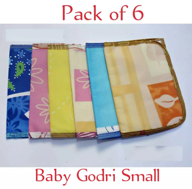 Pack of 6 Baby Godri - Bottom Side covered by Plastic Sheet - Upper Side Covered by Cotton Fabric - Waterproof - Urine Proof - Multi Color