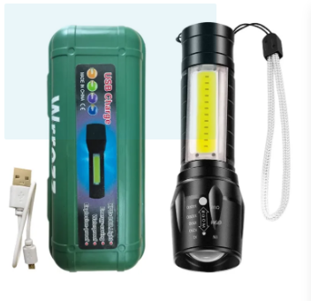 High Power USB Rechargeable Waterproof Zoomable LED Flashlight - Telescopic Torch with Clip & Cable, 3800LM Long Range, Imported High-Quality Army Torch Light for Hiking and Traveling price in Pakistan