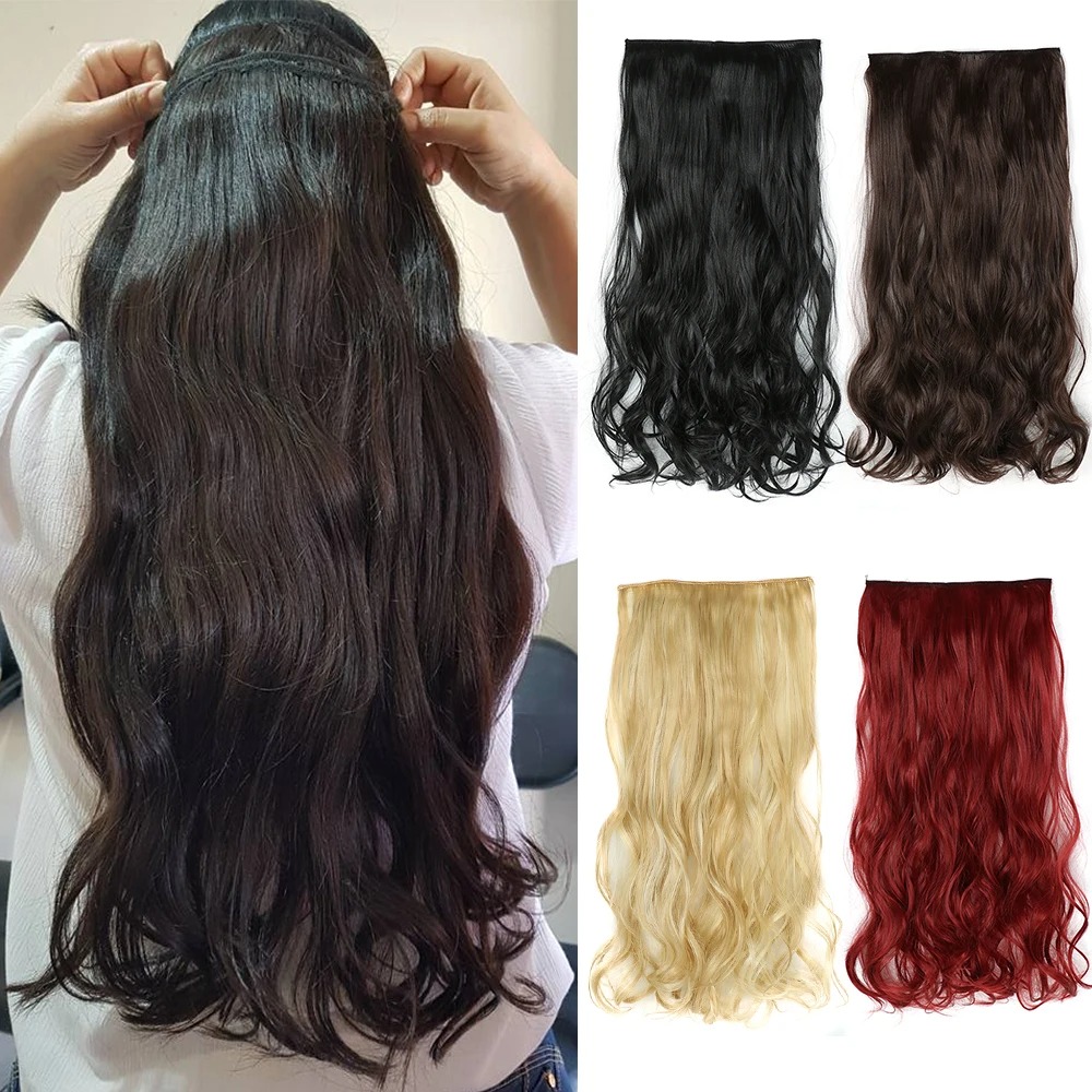 Synthetic Long Wavy Comb Hair Extensions 25 Inch Comb On Hair Extensions For Women