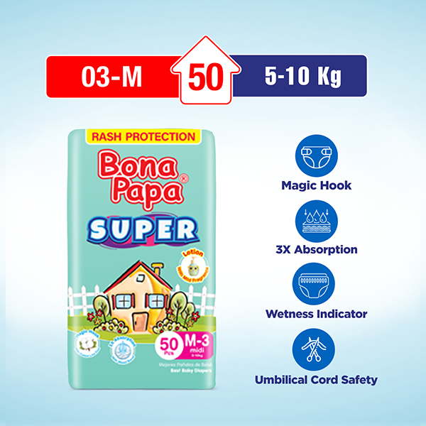 Bona Papa Super Diapers -  Super Economy Pack - Medium Size 3 - 50 Pcs