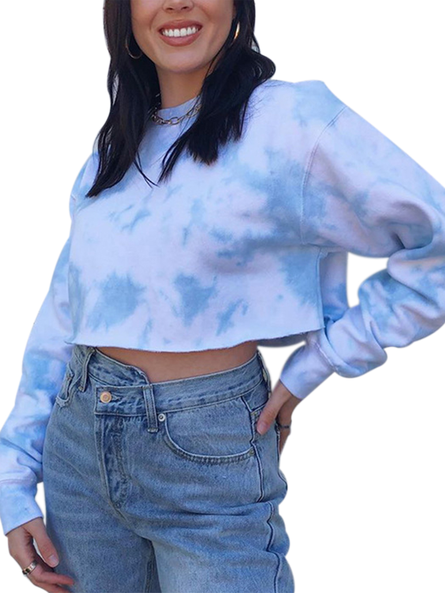 Women Fashion Tie Dye Crop Tops, Round 