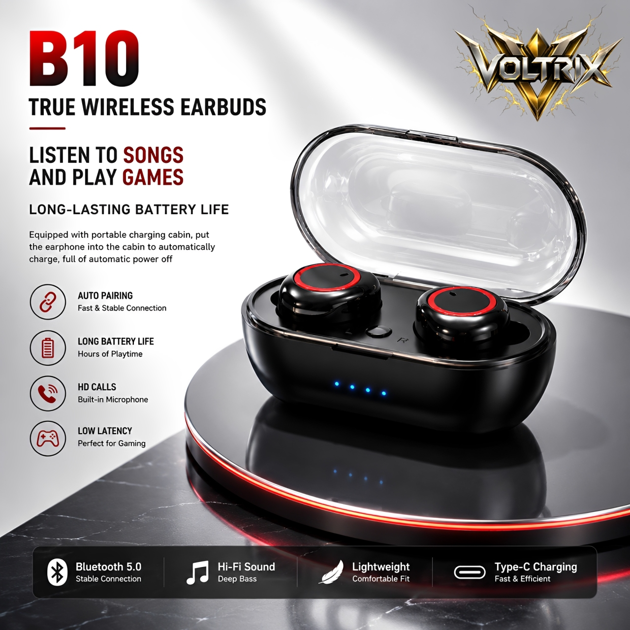 H895B Stereo TWS (True Wireless Stereo) Bluetooth Earphones Headset With HiFi Stereo Sound & Touch Control System (Connected With All Bluetooth Devices).