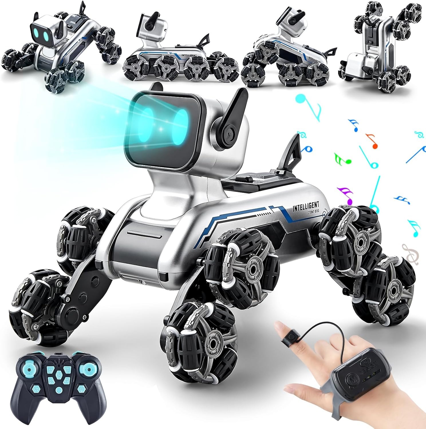 RC Stunt Robot Dog - Rechargeable Remote Control Toy | 360° Flips | Dancing | LED Lights | Best Gift for Kids & Adults (Battery Included)