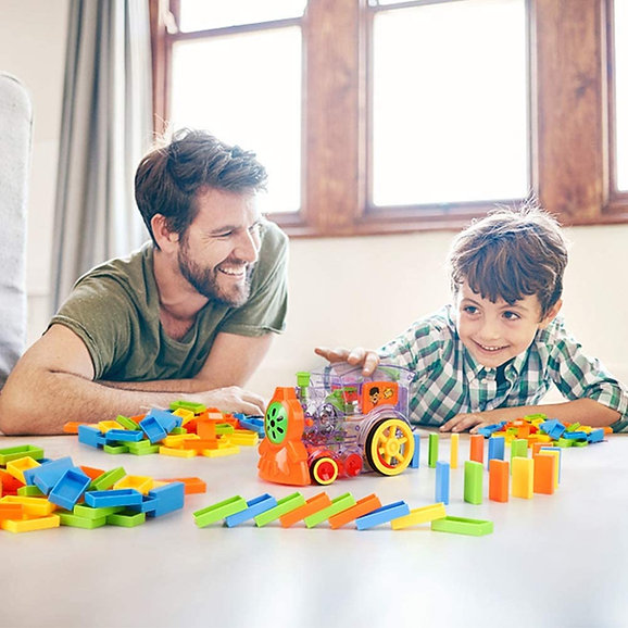 DOMINO TRAIN TOYS Domino Train with Building and Stacking Blocks Set