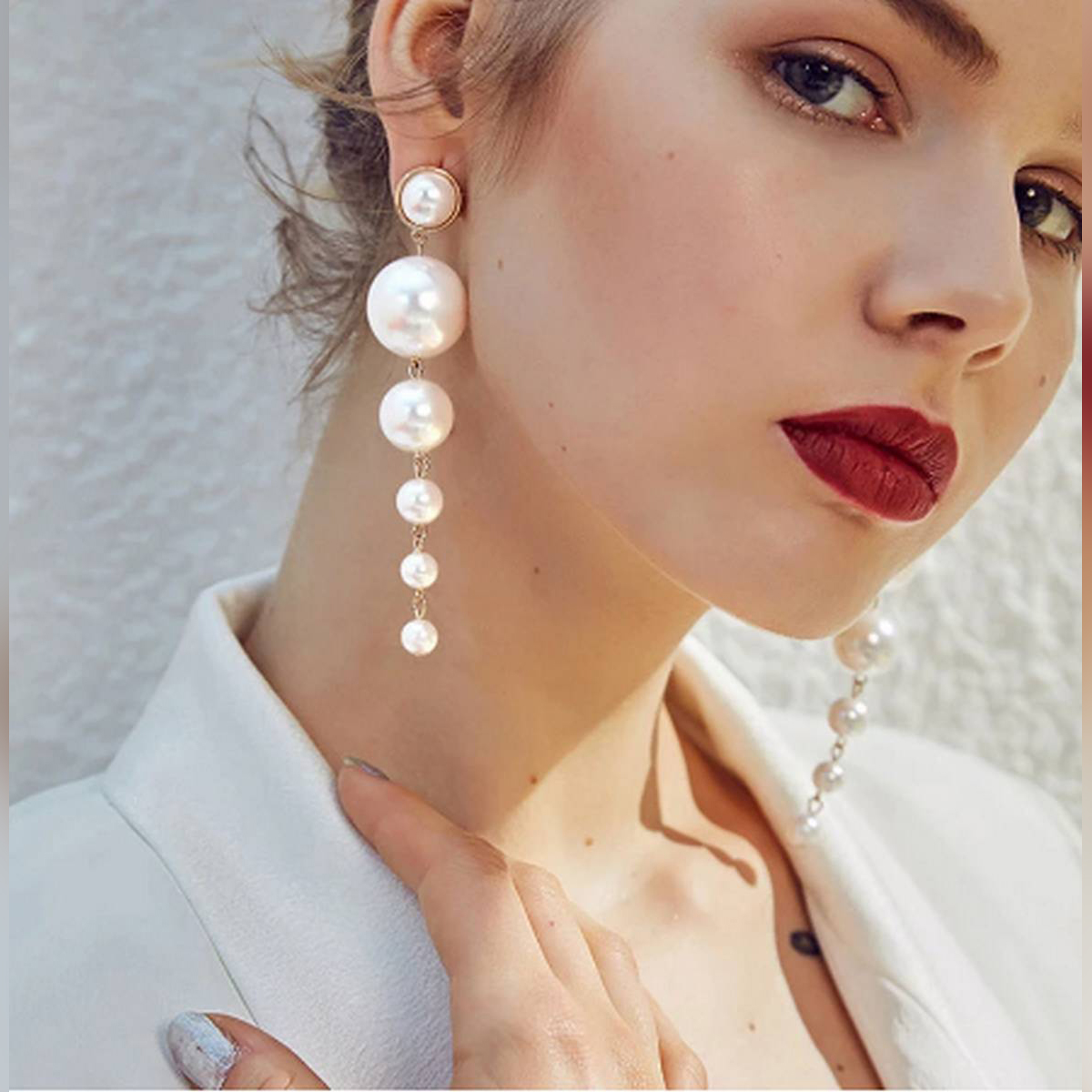 Big Simulated Pearl Drop Earrings for Women - Female Fashion Jewelry