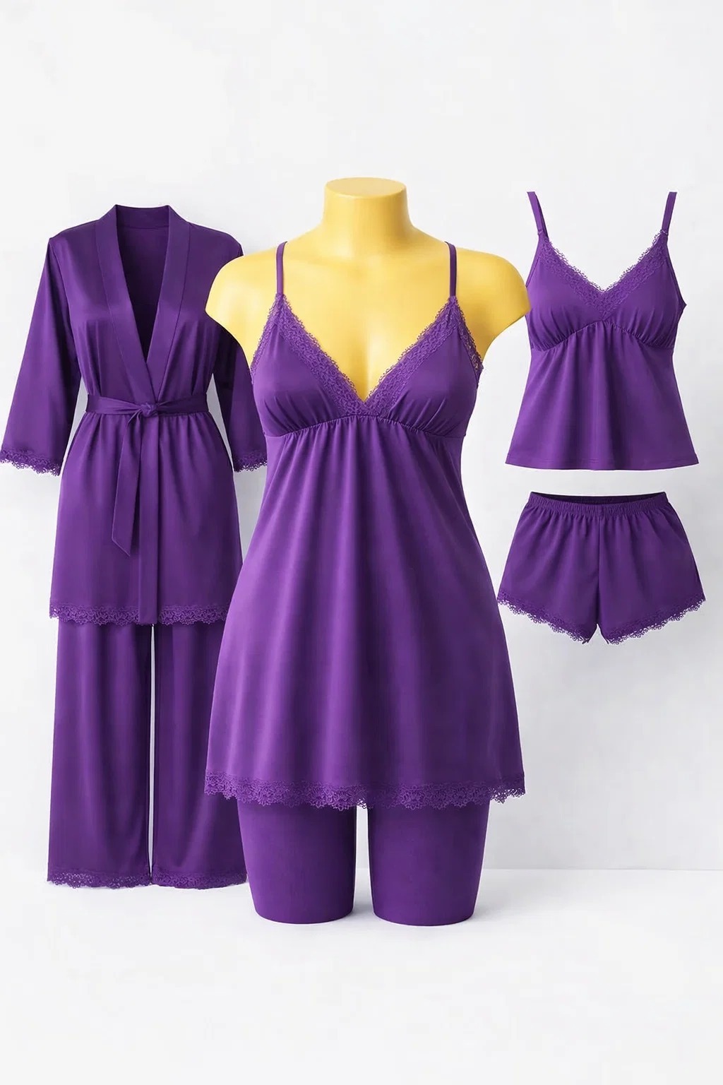 Nighty Sleepwear Silk Satin night dress Lingerie Set With Robe and Short Gown , Night Wear For Women , Beautiful Night Dress , Sleepwear Nighty Bridal for Ladies and Girls for Night Wear