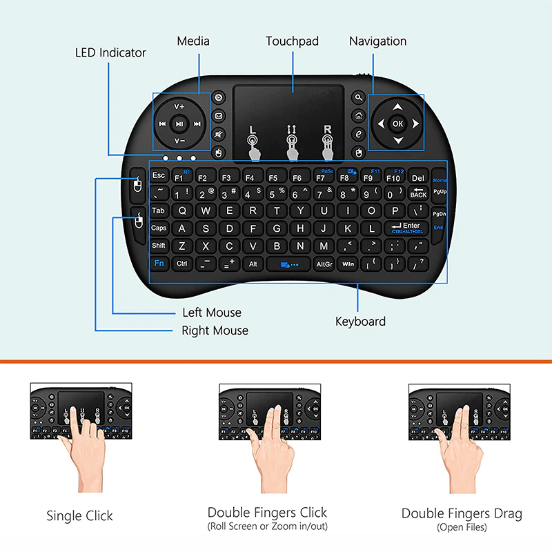 Mini Wireless keyboard Rechargeable withTouchpad Mouse, Compatible With Android Box, Smart TV, PC