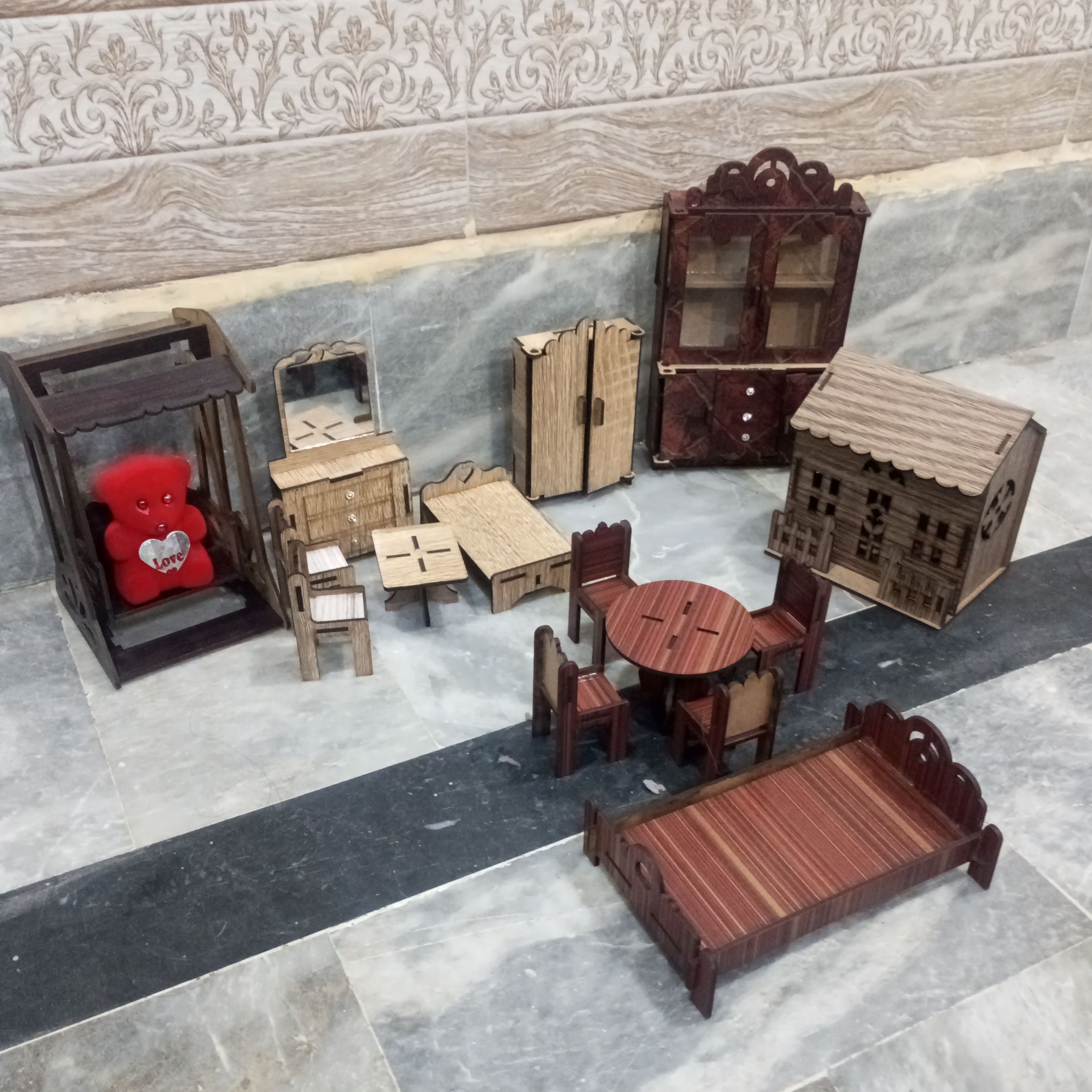 All in one toy bed set and chair set for dolls play wooden toy sets for kids