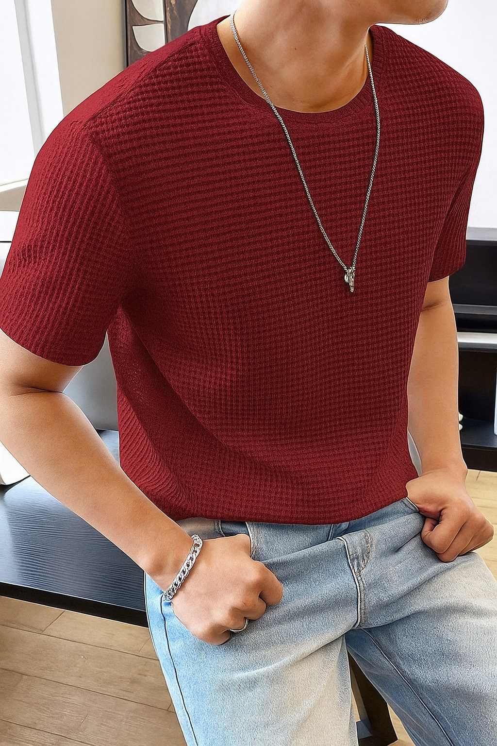 The Vintage Clothing Waffle Knit Texture T-Shirt For Boys And Men - Summers Trendy New Tshirts For Men / Tshirts For Boys / Men'S Tshirts / Boys Tshirts