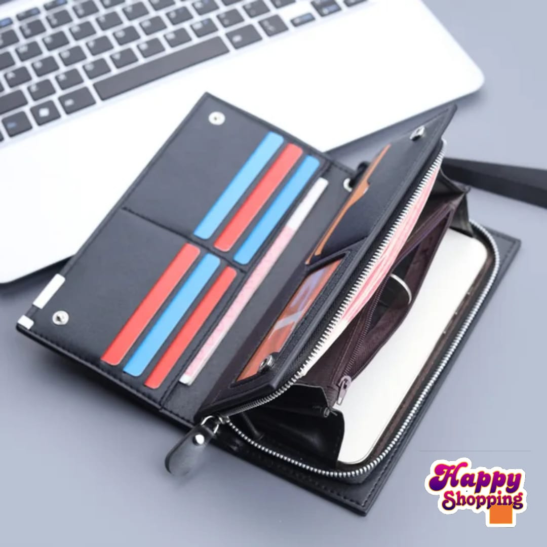 Genuine Leather Bifold Clutch Wallet For Men All Season Business Style With Zipper And Wristlet High Capacity