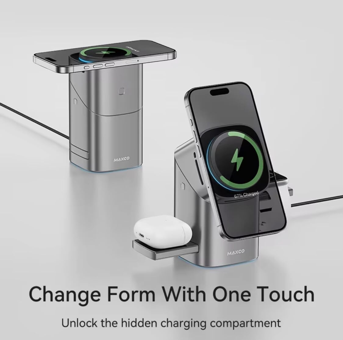 Auto-rotate Touch Magnetic 3 in 1 Wireless Charger Fast Charging 15W for Phone, Iwatch & AirPods