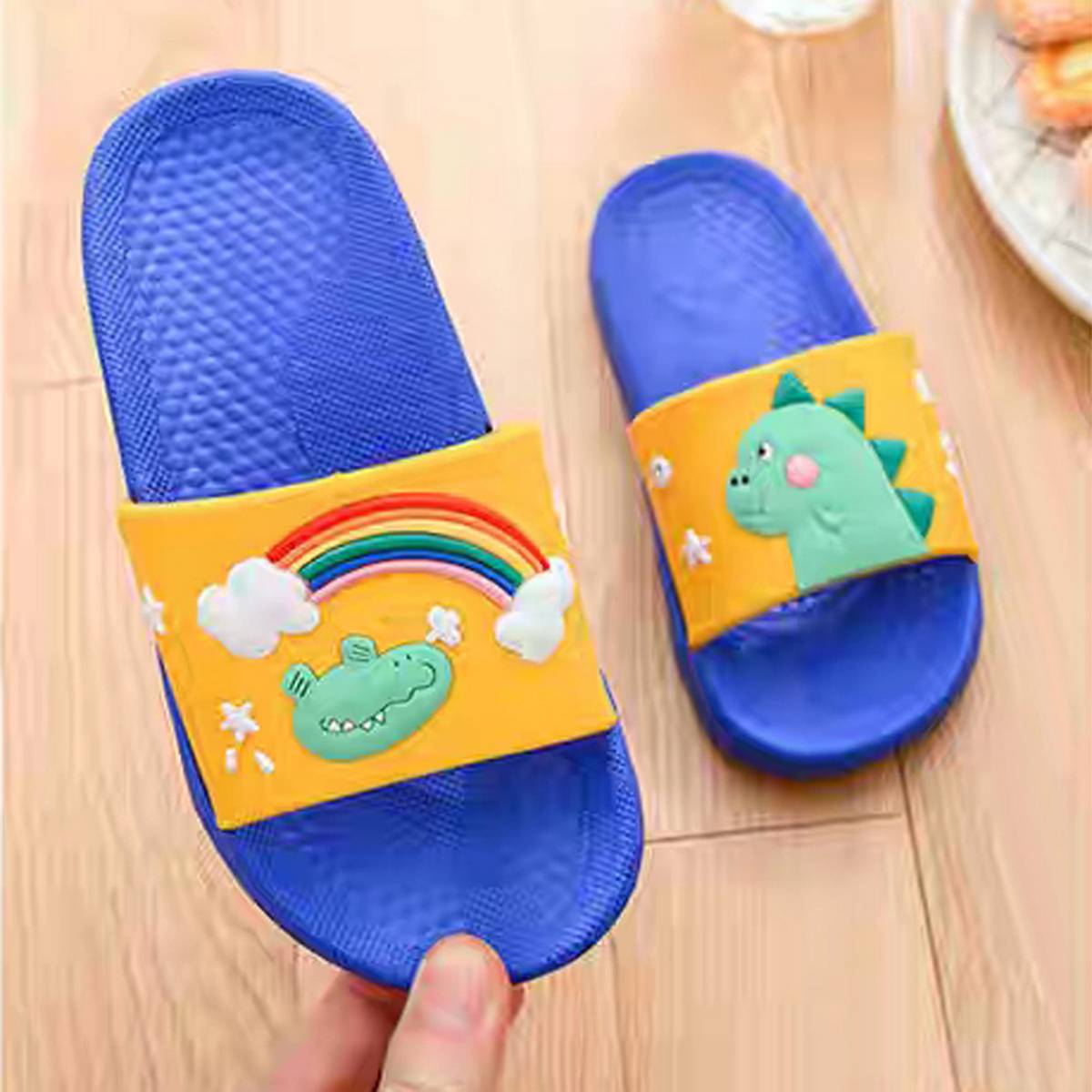 rainbow dinosaur slippers