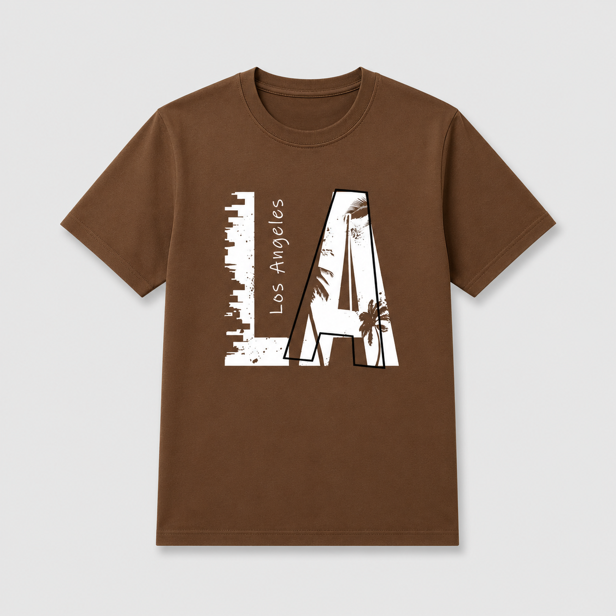 Men’s Brown LA Los Angeles Graphic Half Sleeve T-Shirt – Casual Streetwear Tee