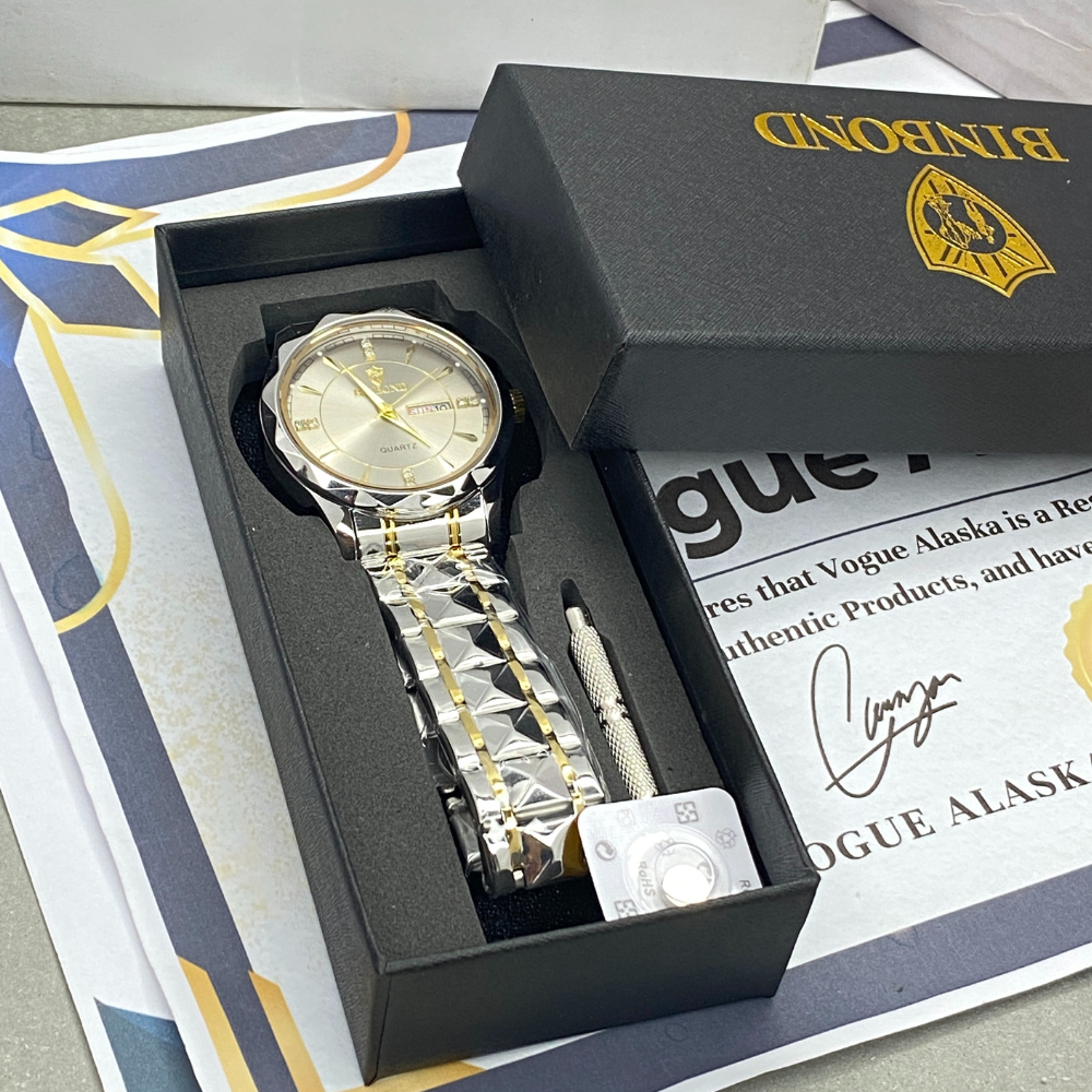 BINBOND Luxury Analog Time Stainless Steel Watch with Date & Day Display Luminous Hands Water Resistant Design & Classic Style for Men
