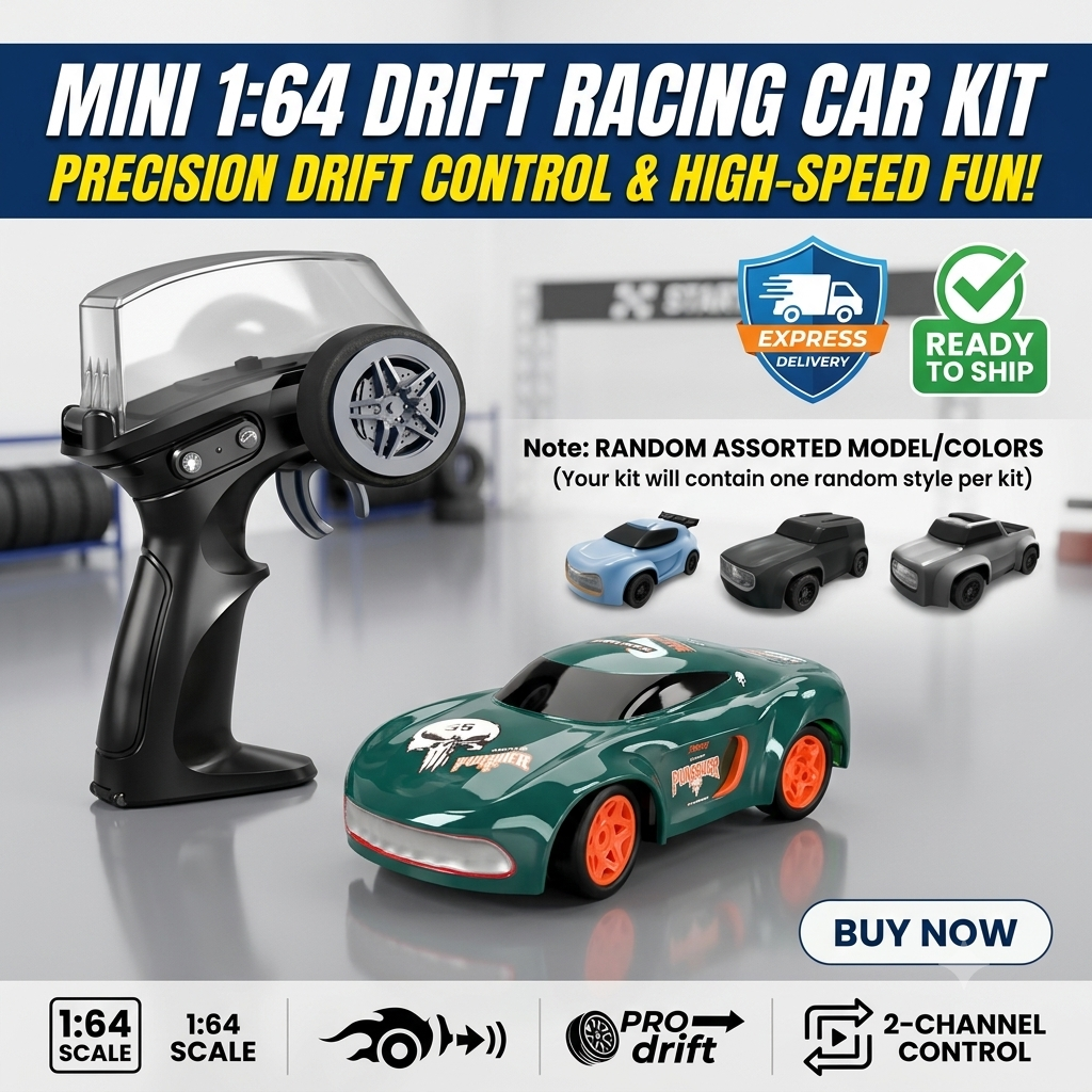 KIDDO KASTLE - Remote Control Speed Racing High Speed Electric 1:64 Mini RC Drift Car | 2.4GHz 4WD High-Speed 20KM/H Remote Control Racing Car with LED Lights & USB Rechargeable Battery | RTR Competition RC Car for Kids & Adults