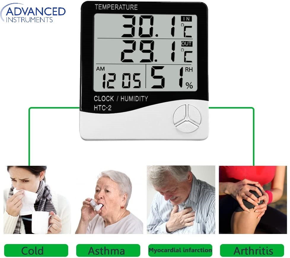 HTC-2 Indoor Outdoor Room Lcd Electronic Temperature Humidity Meter Digital Thermometer Hygrometer Weather Station Alarm Clock For Baby Room , Egg Incubator , Birds , Greenhouse   Fish Tank Aquarium , Fridge Temperature Controlling